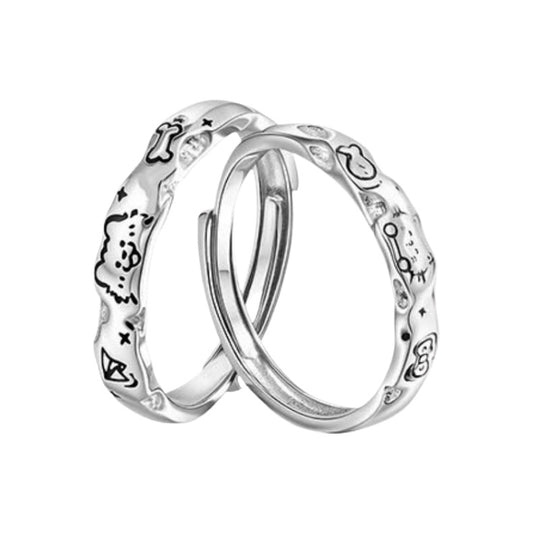 Planderful Sterling Silver Cat And Dog Couple Ring For Girlfriend Adjustable High End Gift
