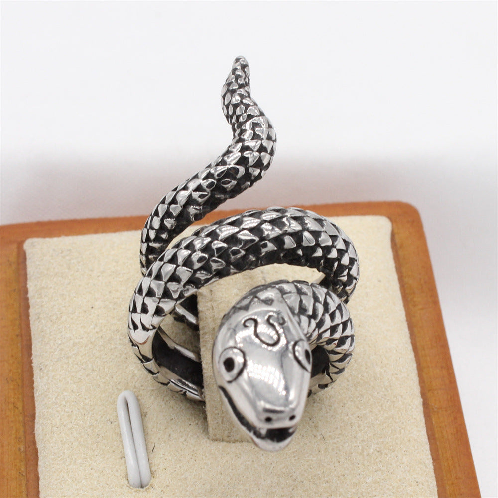 Planderful Everyday Genie – European and American Personalized Retro Snake Men's Titanium Steel Ring