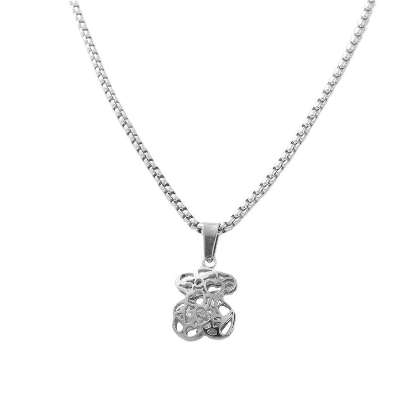 Titanium Steel Bear Pendant Necklace for Men - Personalized Retro Trendy Design