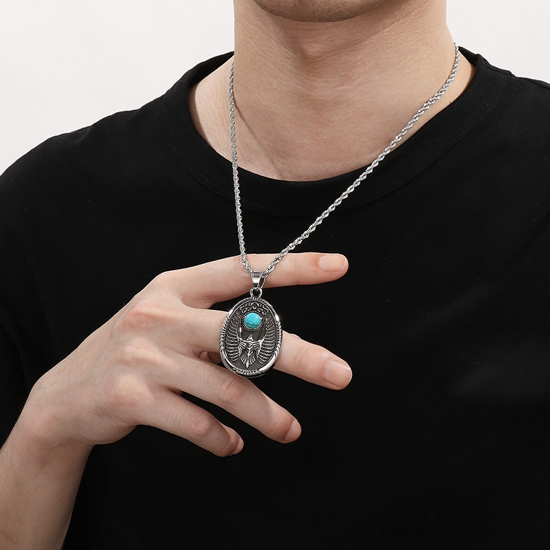Retro Turquoise Flying Eagle Pendant, Trend Pendant, Devil'S Eye Mask, Cross Man Necklace