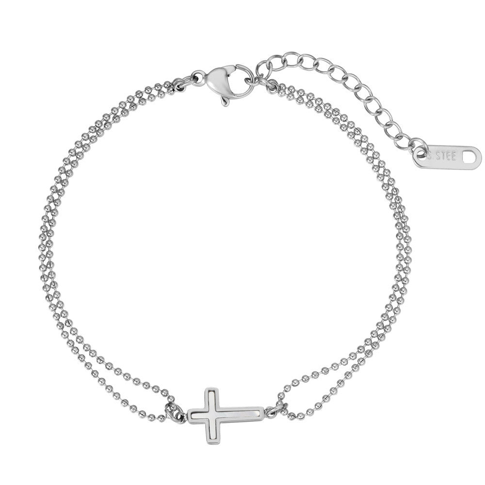 Titanium Steel Bracelet For Women By Planderful Double Layer Shell Cross Design Everyday Genie Collection