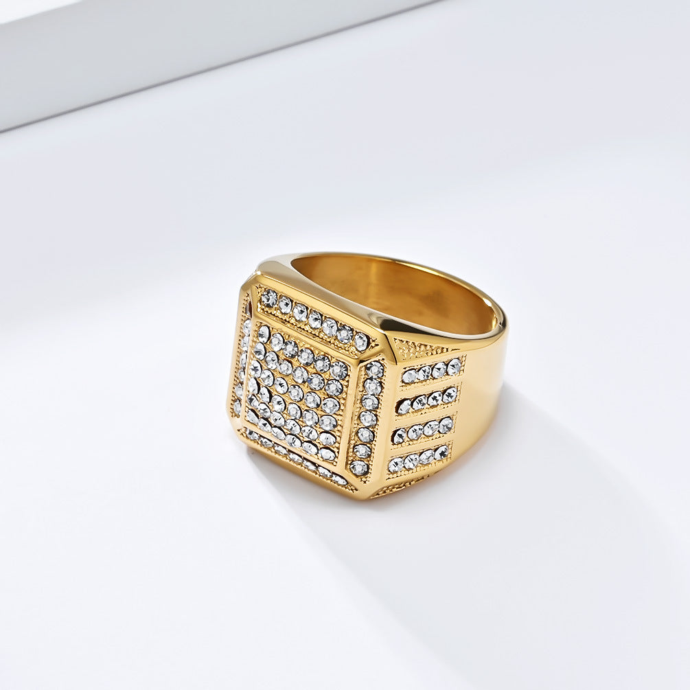 Planderful Everyday Genie Hip Hop Ring Titanium Gold Plated Zircon Luxury Unisex Ring For Men And Women