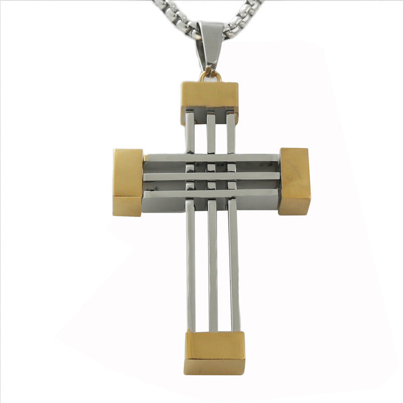 Stylish Titanium Steel Hollow Cross Pendant Necklace for Men - Retro Trendy Design