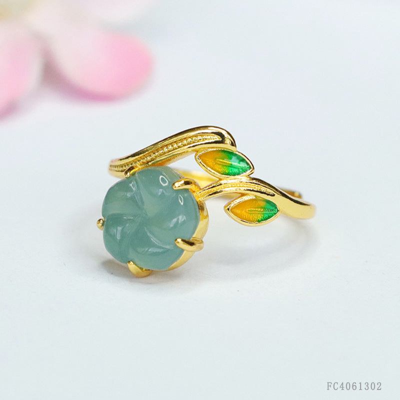 Blue Water Jadeite Four-Leaf Clover 9 mm Ring