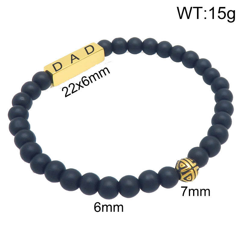 Black Agate Volcanic Stone Beaded Bracelet Design Sense Letter Dad Titanium Steel