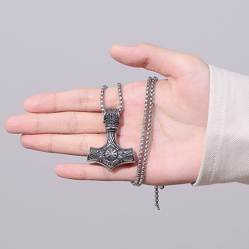 Steel Necklace - Statement Viking Thor's Hammer Pendant For Men Everyday Wear Gift Idea