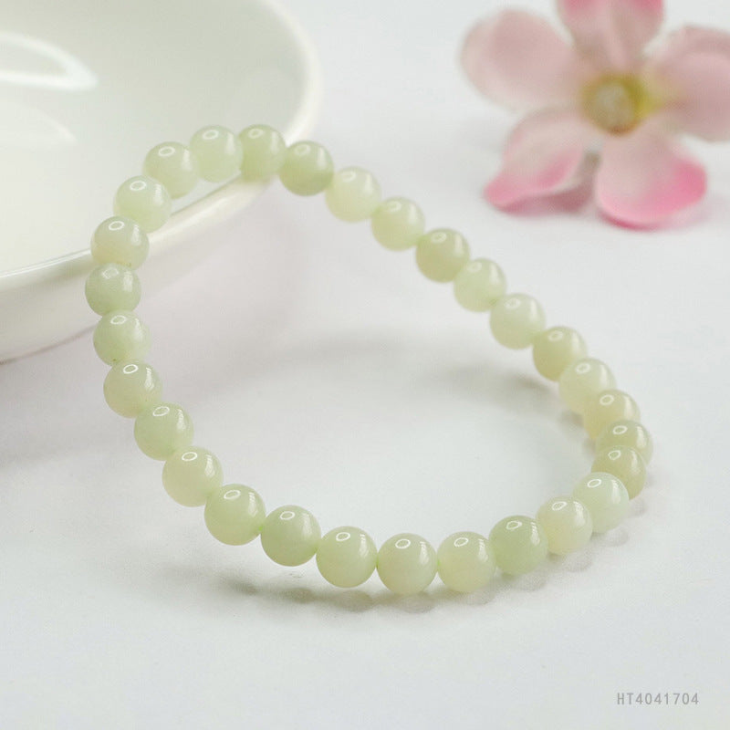 Qingshui Hetian Jade Round Bead Bracelet