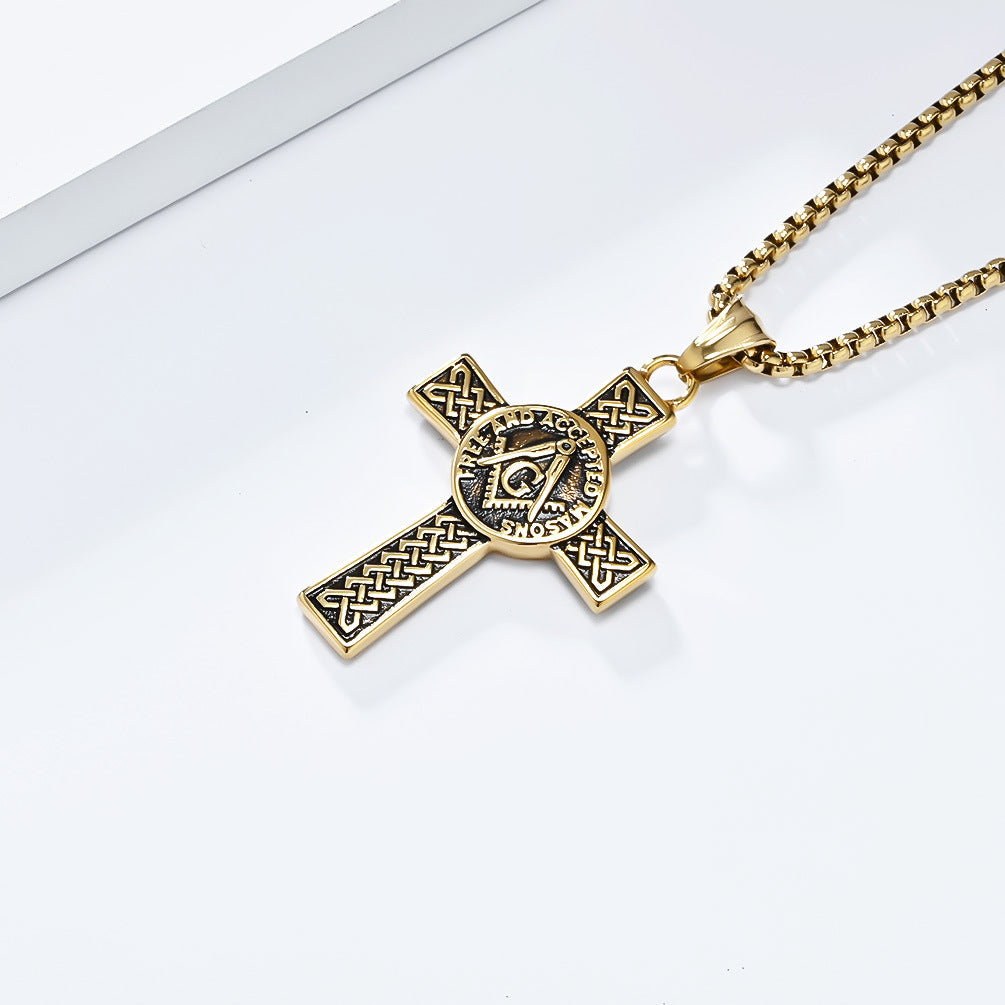 Planderful Masonic Cross Necklace Titanium Steel Pendant For Fraternity Brothers Timeless Celtic Knot