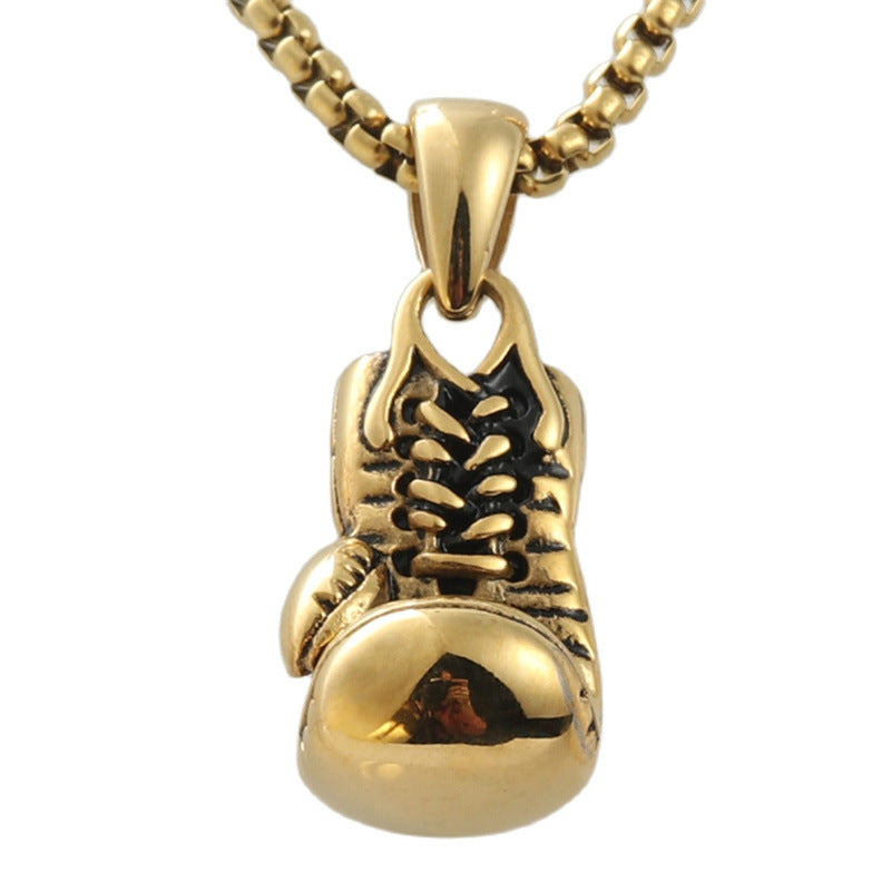 Trendy Men's Titanium Steel Boxing Gloves Pendant Necklace in Gold Finish