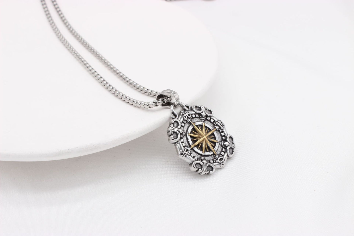 Personalized Retro Compass Pendant For Men Unisex Titanium Steel Necklace By Planderful Everyday Genie