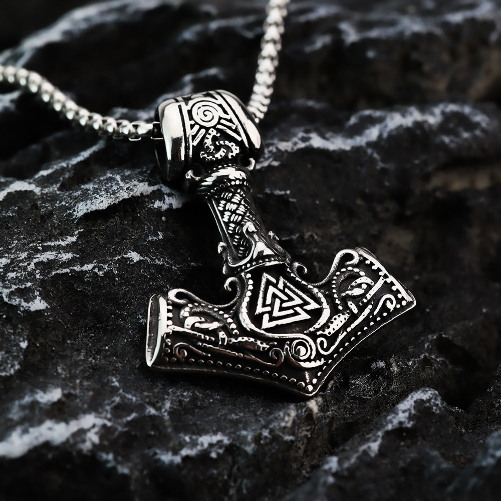 European And American Retro Jewelry Stainless Steel Men's Necklace Viking Thor's Hammer Pendant