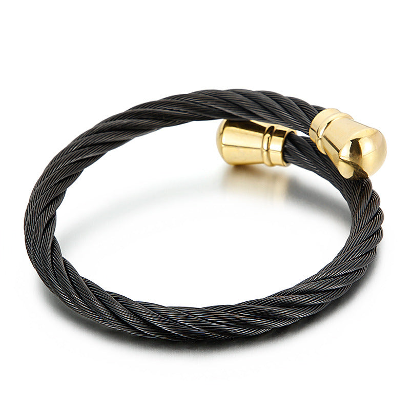 Punk Titanium Steel Wire Twist Pattern Men's Opening Bracelet Bracelet