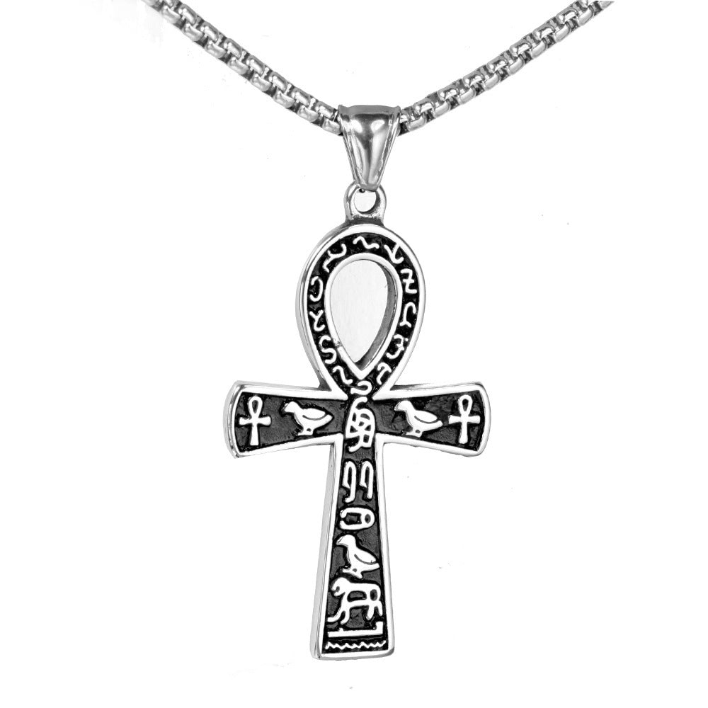 Planderful Cross Necklace For Men Steel Egyptian Pendant Hip Hop Style Personalized Gift