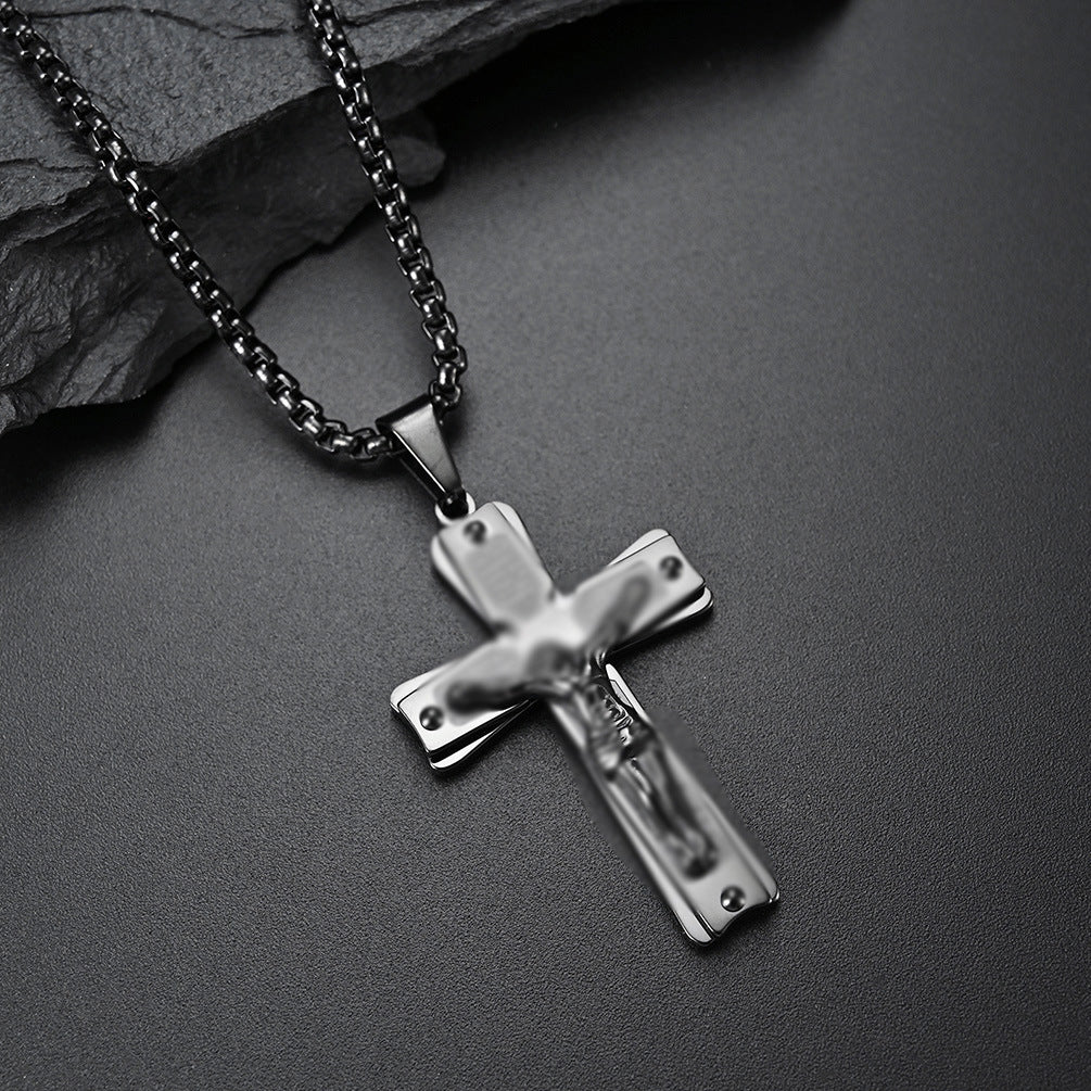Planderful Everyday Genie Cross Necklace For Men Unisex Stainless Steel Titanium Pendant With Protective Statement