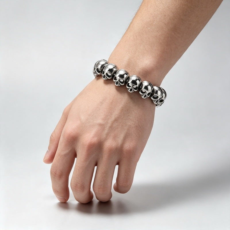 Punk Style Goth Ghost Head Bracelet Hip Hop Rock Three-Dimensional Skull Vacuum Plated