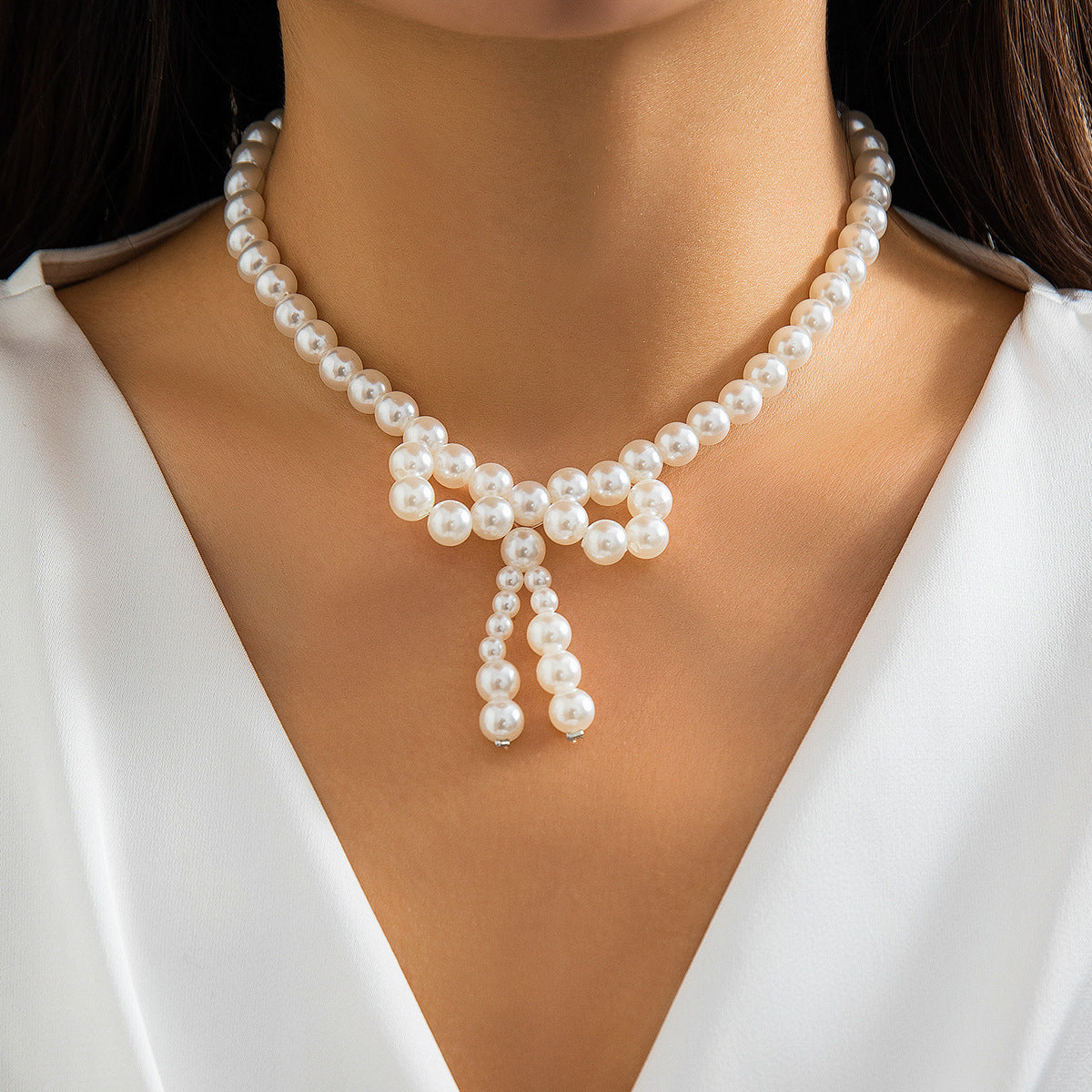 Pearl Beads French Bow Choker Necklace