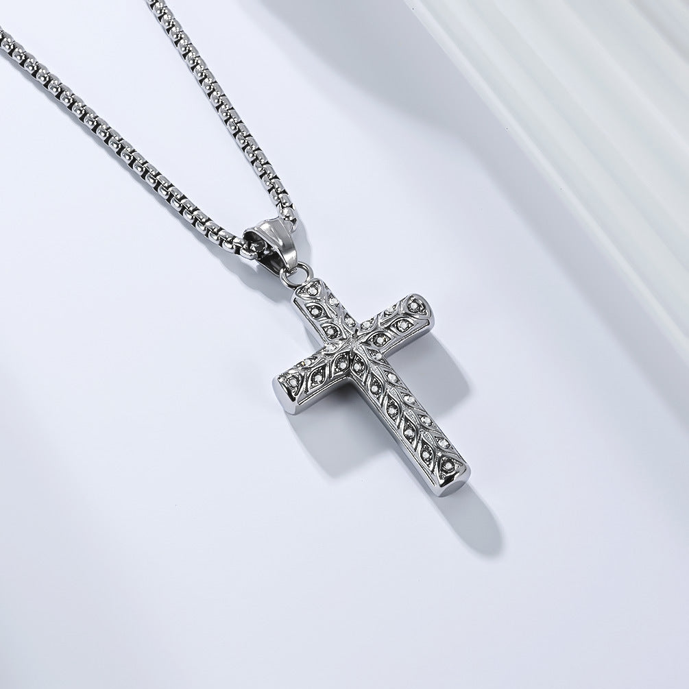 Planderful Everyday Genie Zircon Devil Eye Cross Necklace Stainless Steel Unisex Hip Hop Jewelry