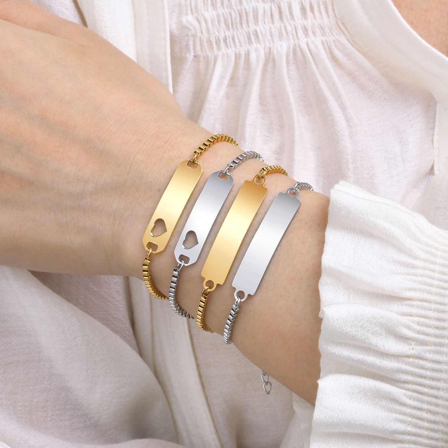 Personalized Simple Stainless Steel Curved Box Chain Bracelet