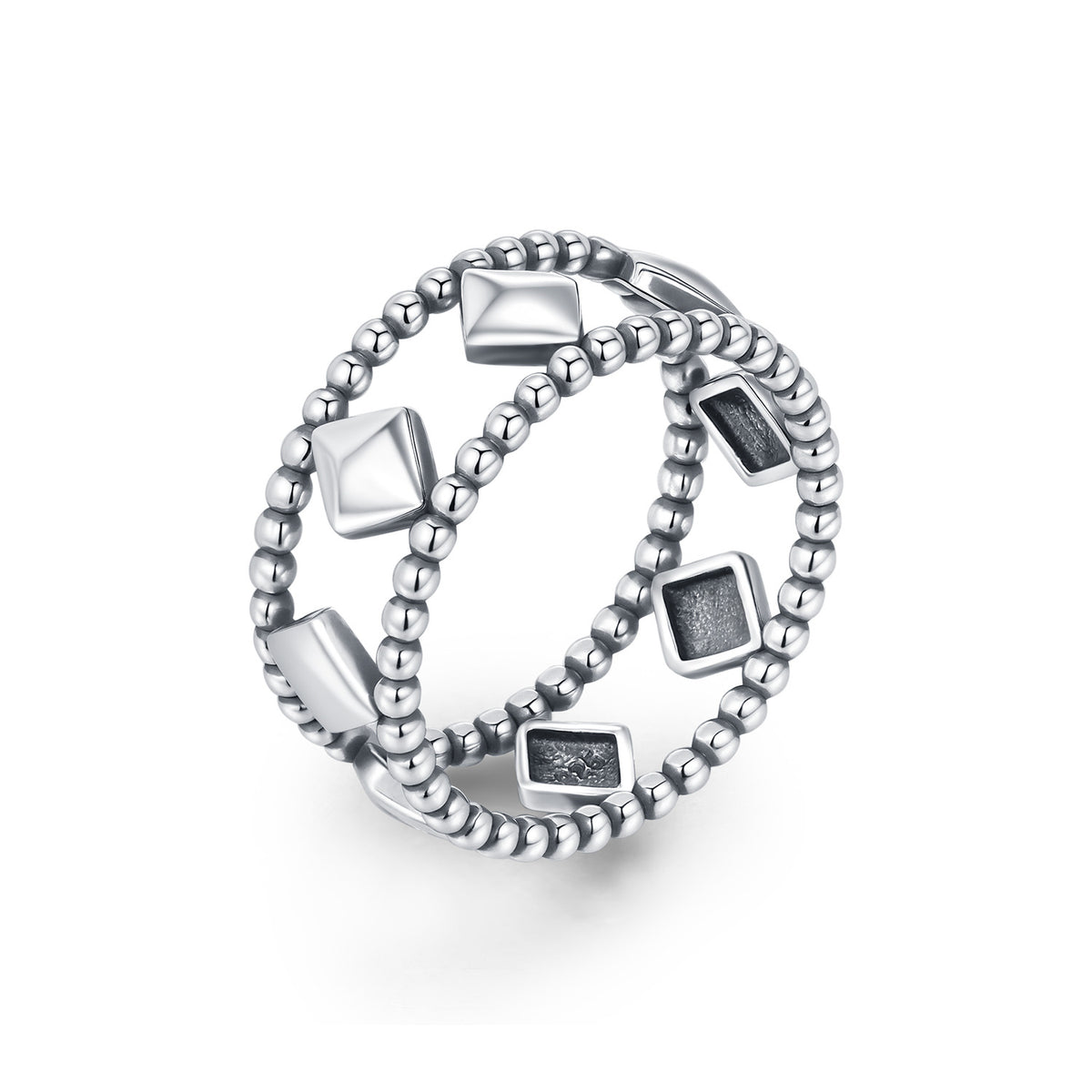 925 Sterling Silver Geometric Diamond-Shaped Ring