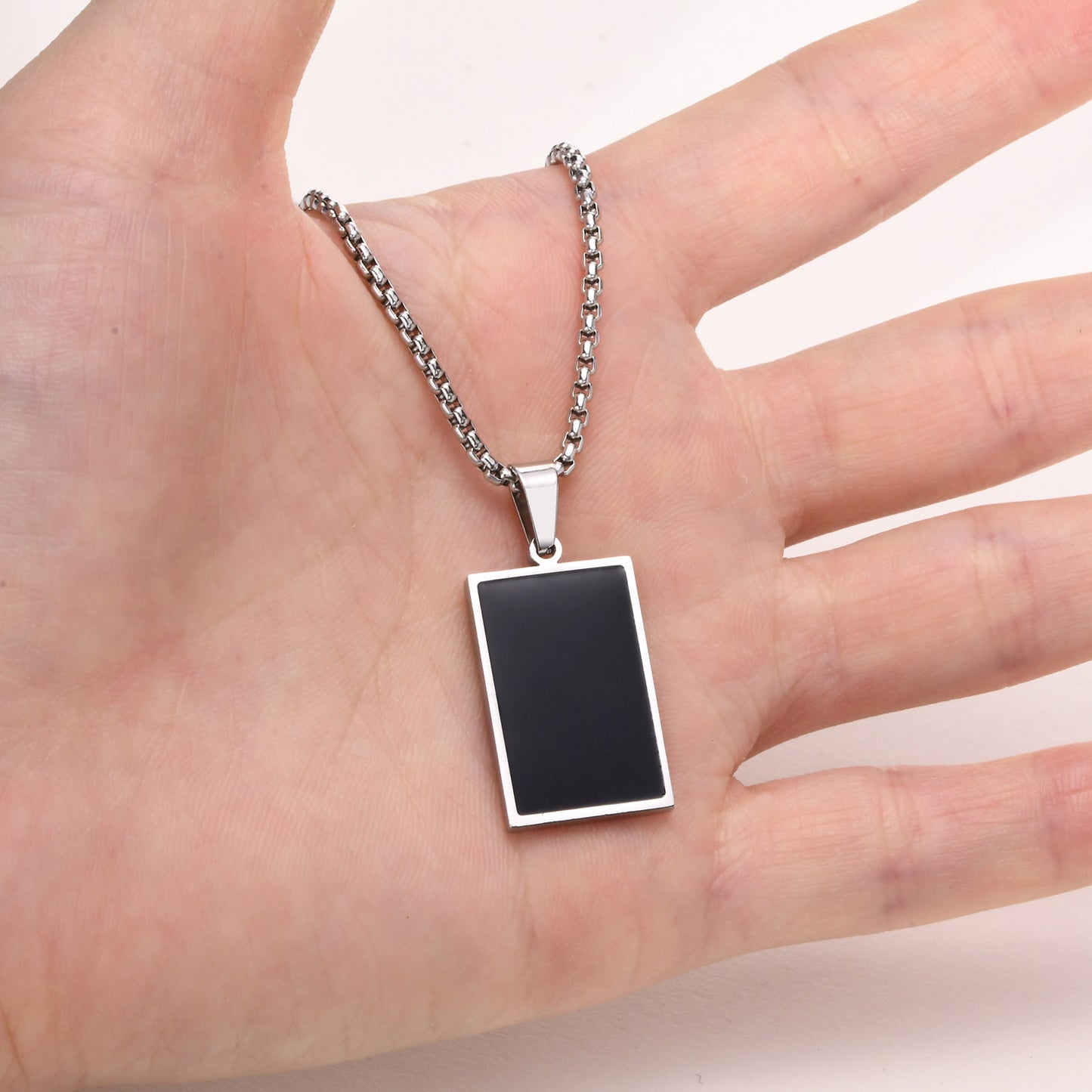 Geometric Pendant Necklace Men's Stainless Steel Epoxy Jewelry
