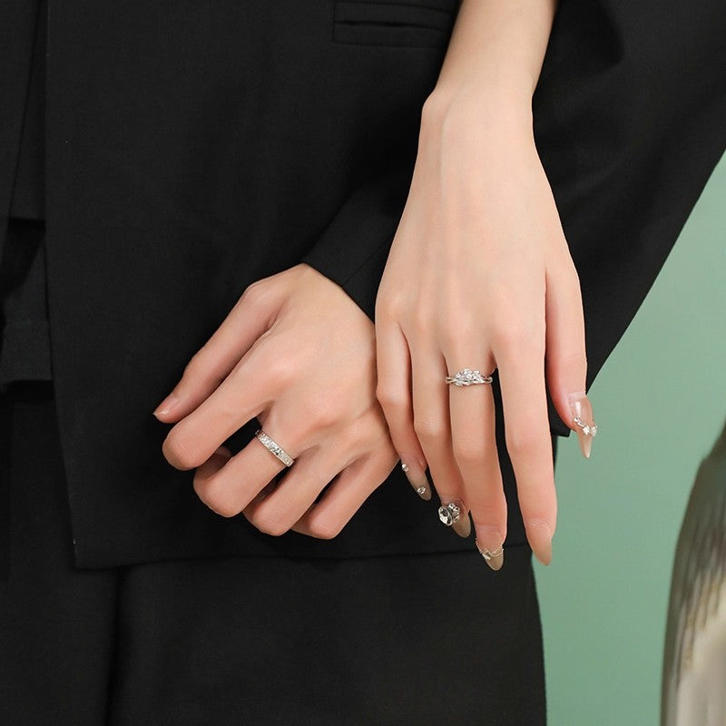 Planderful 925 Sterling Silver Snow Mountain Rose Couple Ring Light Luxury Niche Design For Girlfriend Christmas Gift