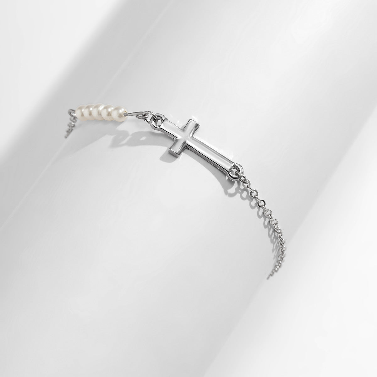 Planderful Vienna Verve Geometric Chain Bracelet For Women With Faux Pearl Cross Accent Versatile Statement Jewelry