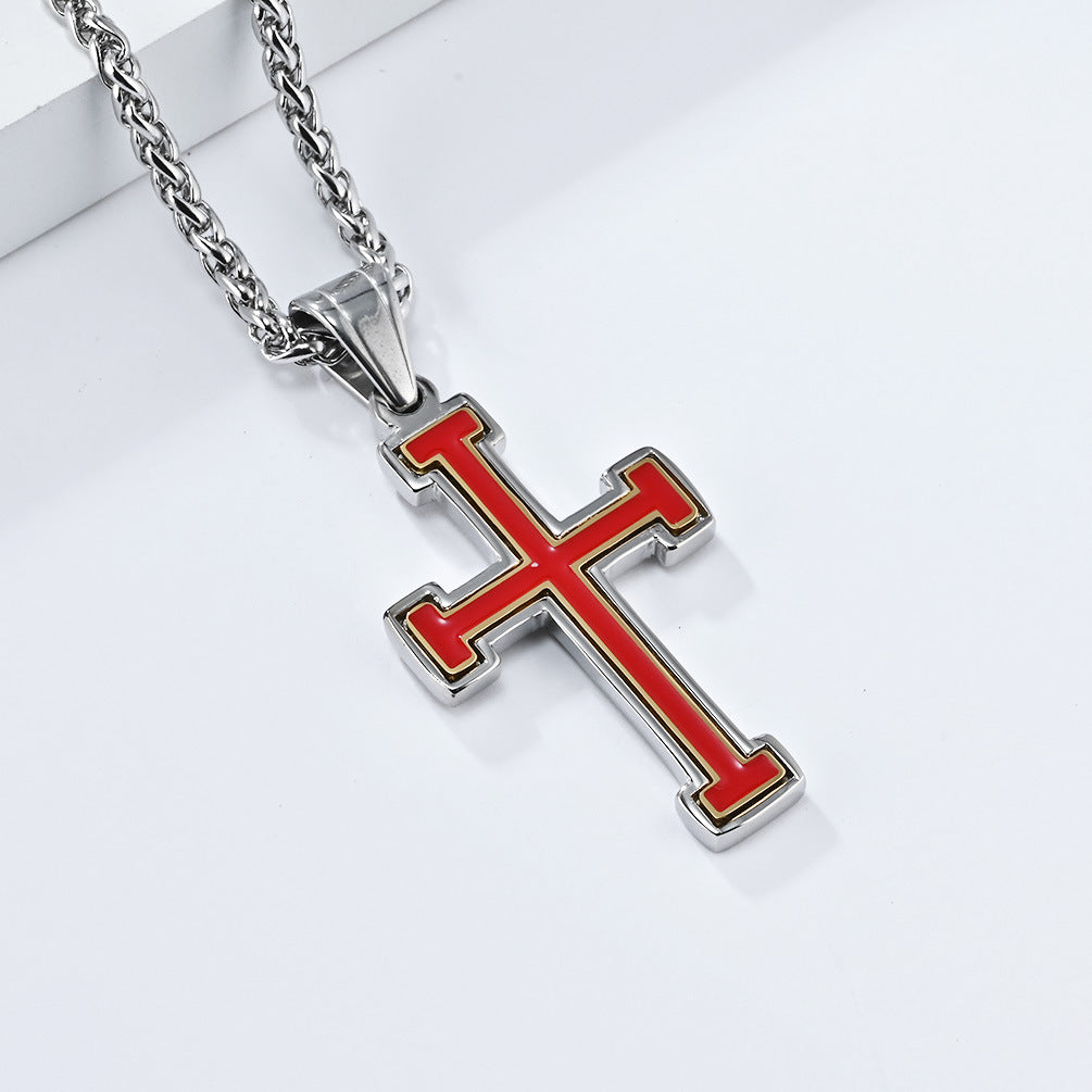 Planderful Crusade Titanium Steel Cross Necklace For Streetwear Enthusiasts Durable Pendant Chain