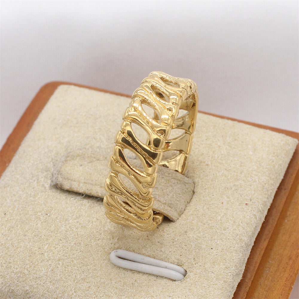 Planderful Jewelry Titanium Ring For Men Retro Bone Design In Stainless Steel Gift Ready