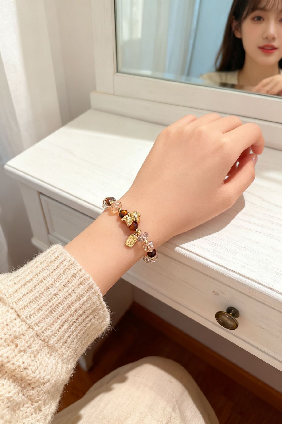 Tiger Eye & Pearl Horse-Year Bracelet
