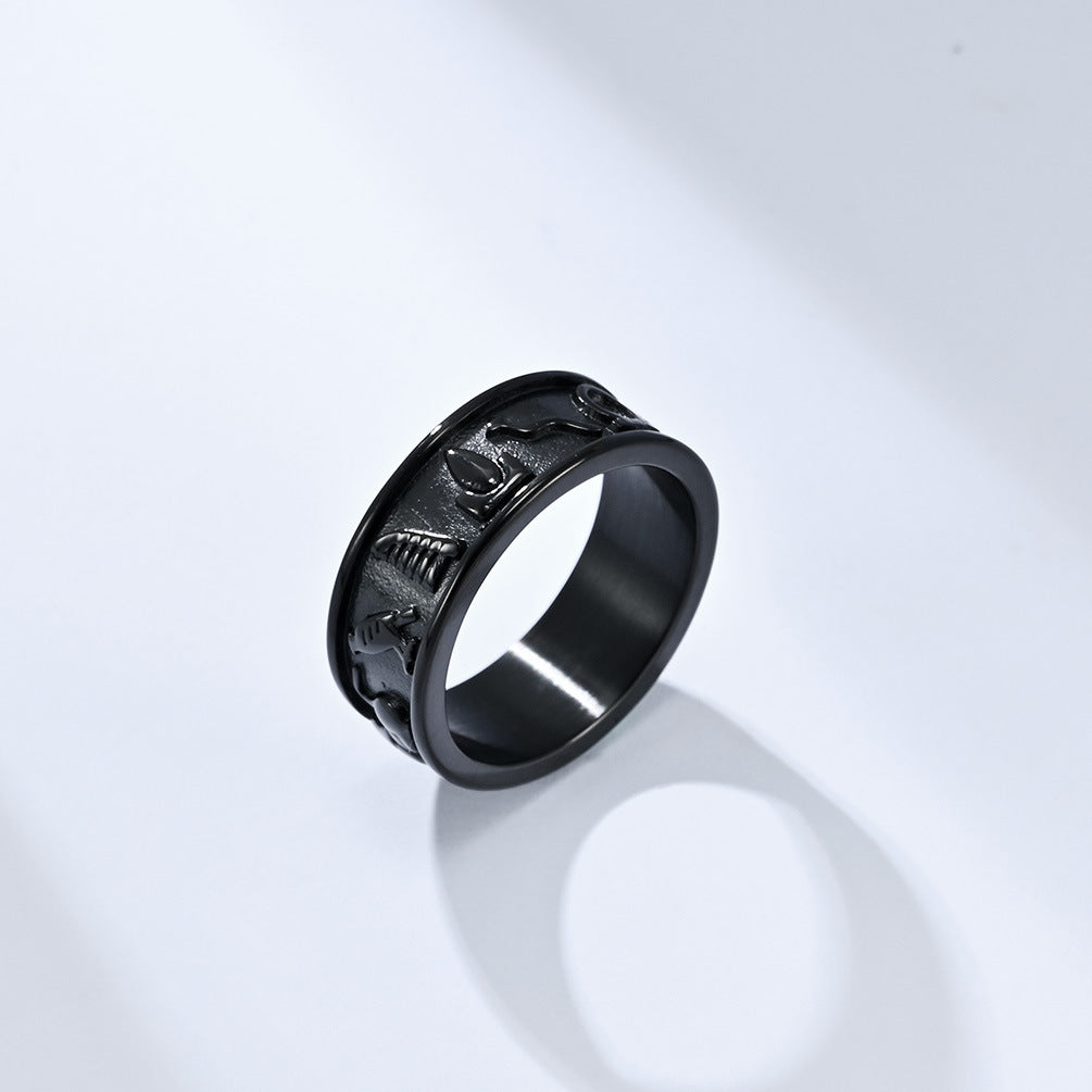 Titanium Steel Men's Ring with Ancient Egyptian Anka Symbol