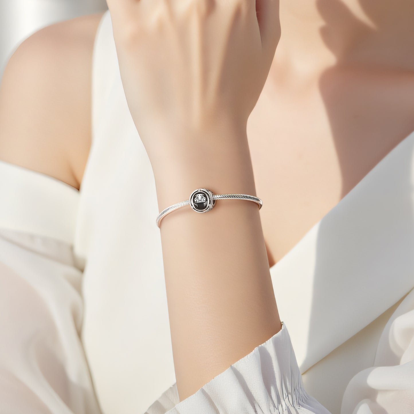 Planderful Jewelry Daruma Sterling Silver Beaded Bracelet Beading Pendant Charm Jewelry Gift