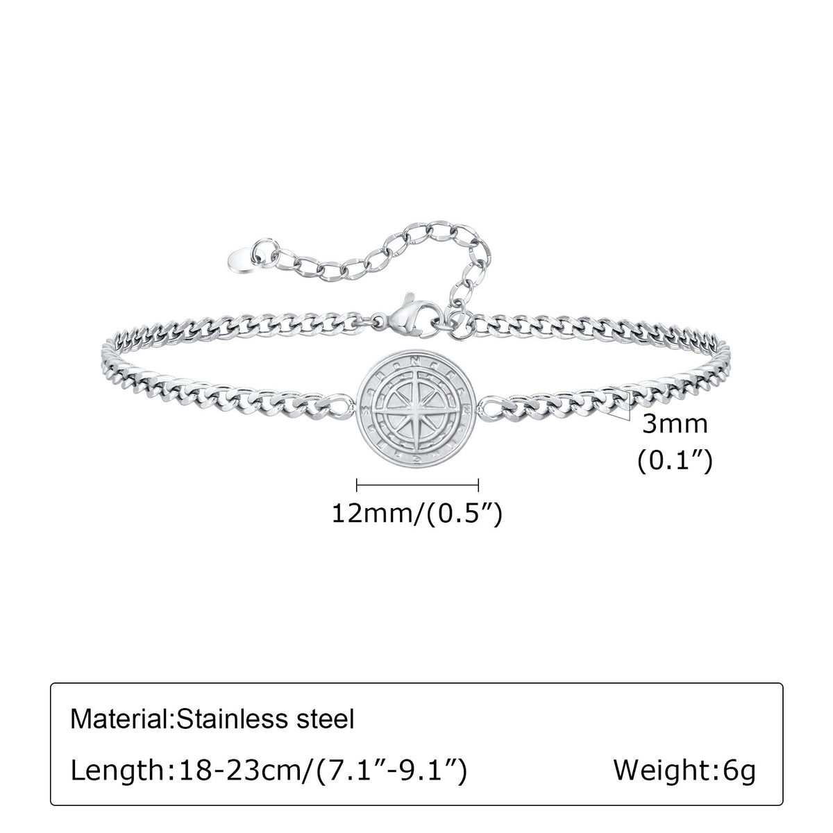 Men's Bracelet Stainless Steel Grinding Compass