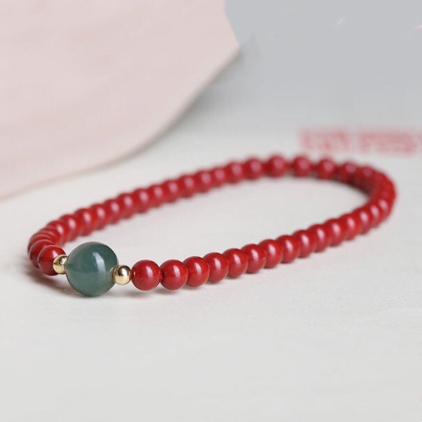 Fortune's Favor Sterling Silver Bracelet with Natural Jade and Cinnabar