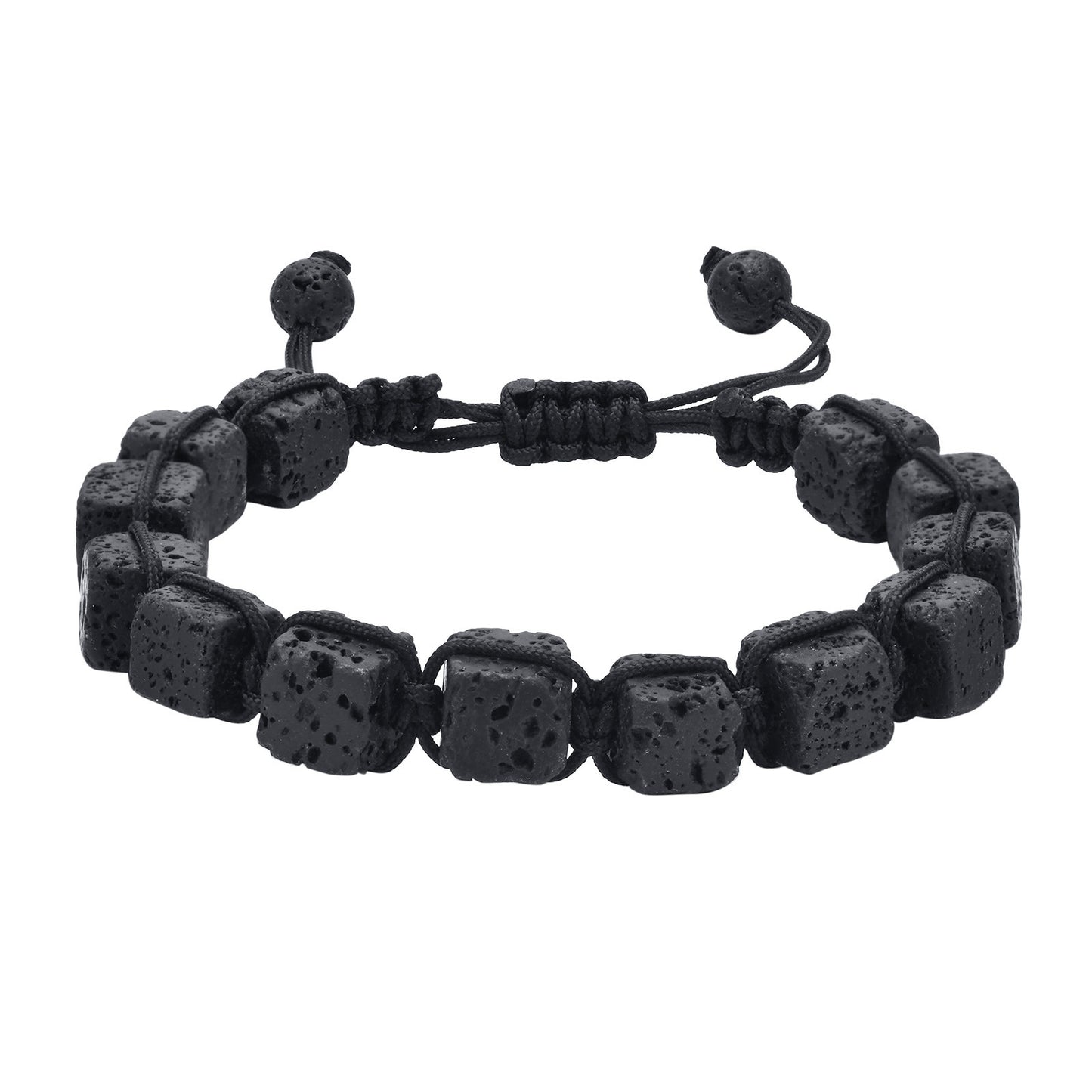 Men's Black Bracelet Adjustable Square Volcanic Stone Jewelry