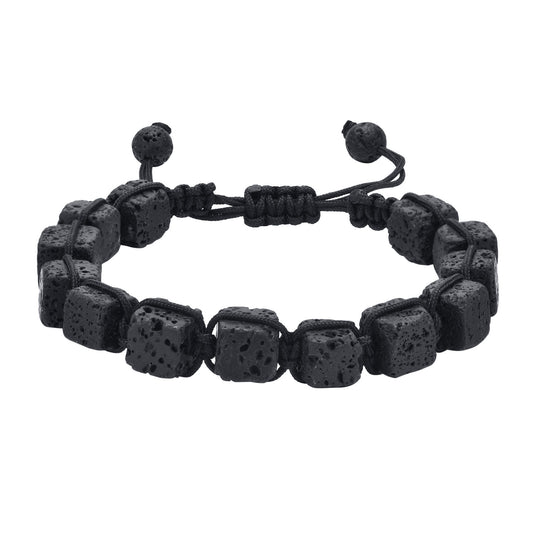 Men's Black Bracelet Adjustable Square Volcanic Stone Jewelry