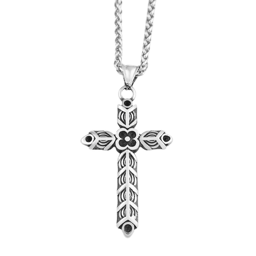 Stainless Steel Cross Flower Necklace for Men with Chain