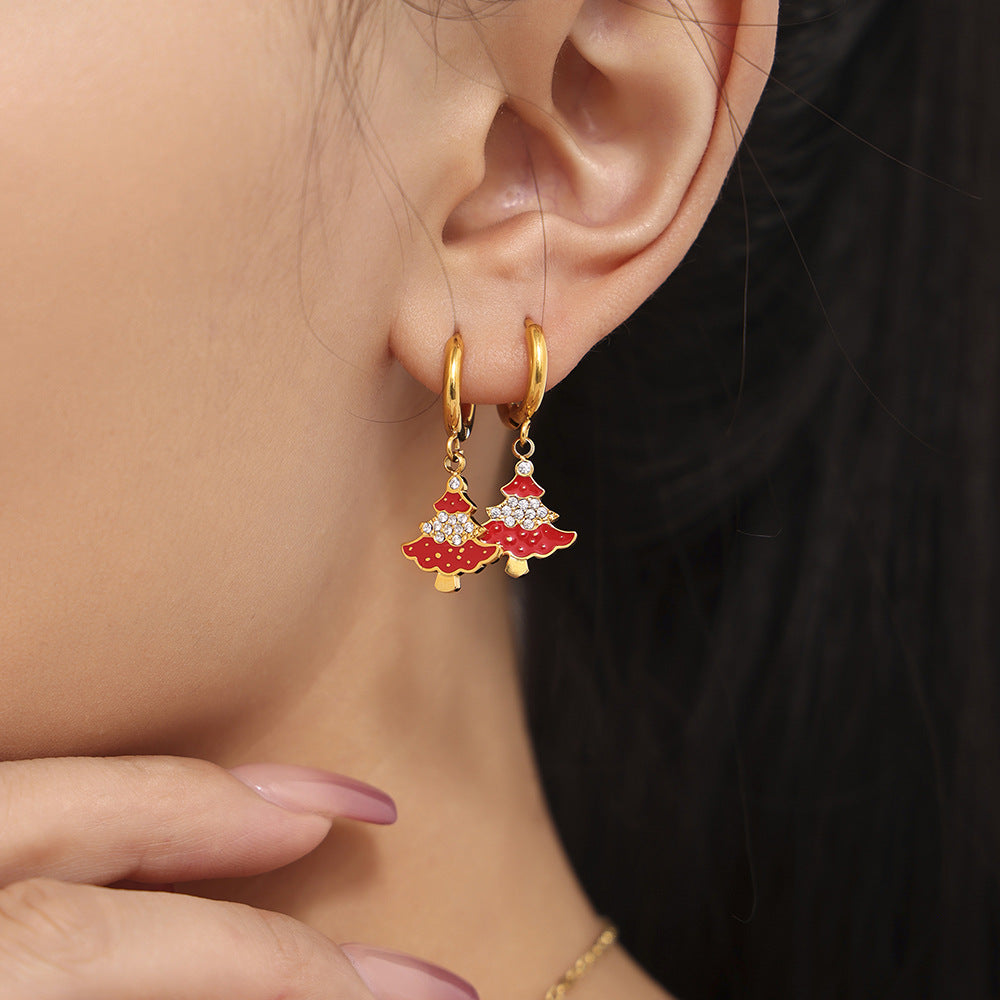Planderful Christmas Tree Zircon Earrings For Women
