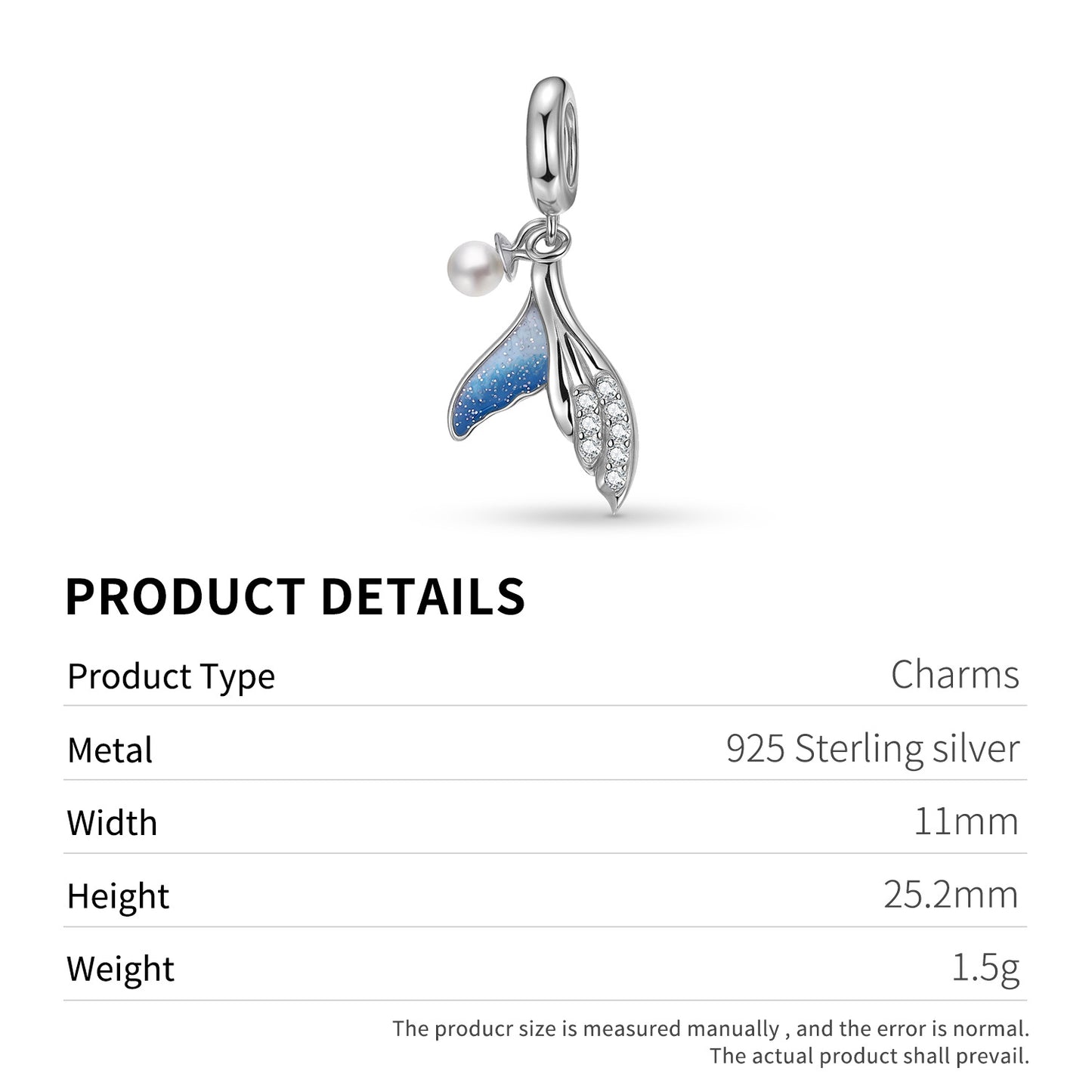 Planderful Jewelry Sterling Silver Pearl Mermaid Tail Pendant Necklace With Zircon Inlay