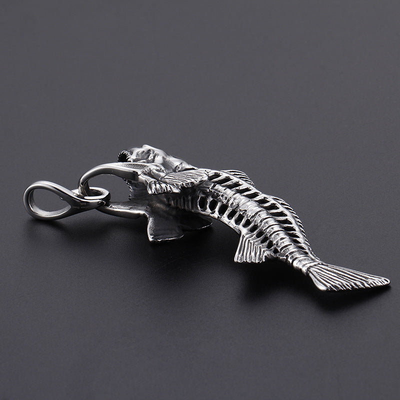 Exaggerated Shark Bone Pendant: Bold European-American Men's Jewelry in Titanium Steel