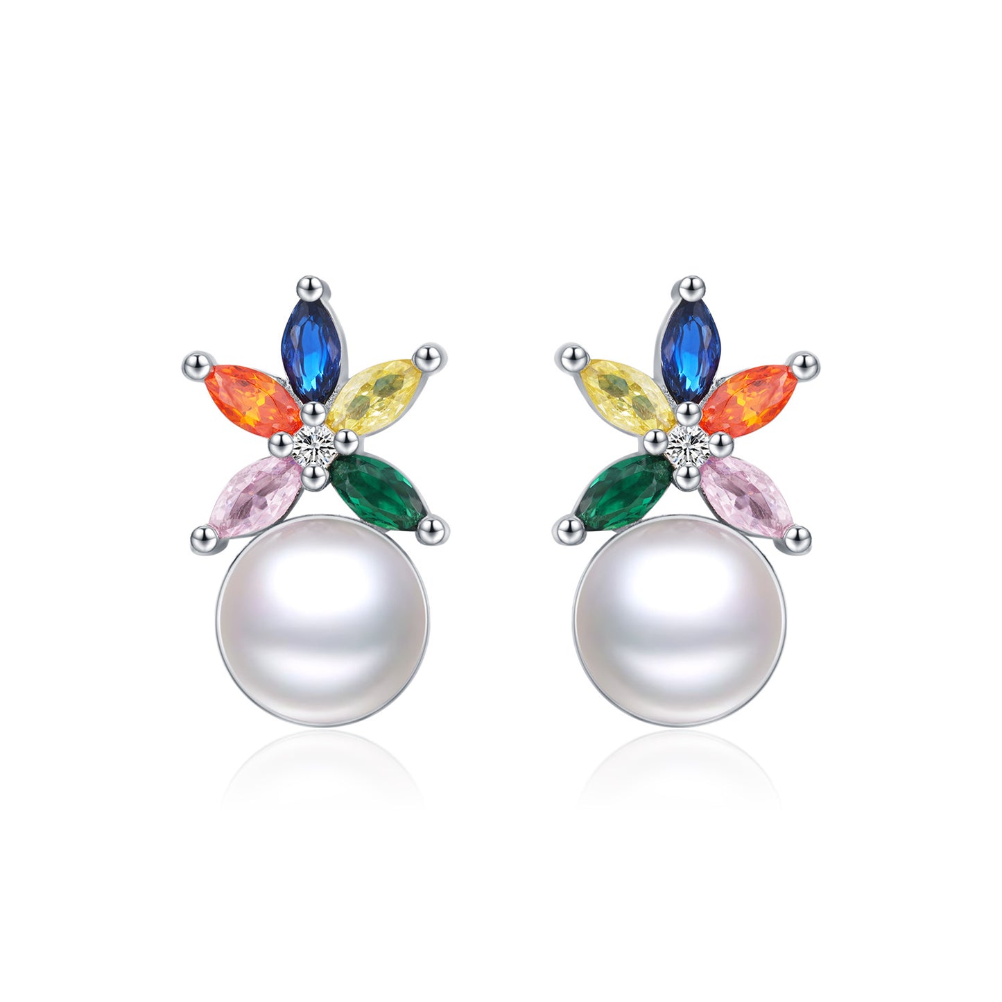 Planderful Everyday Genie Earrings – Elegant Rainbow Zircon and Pearl Design