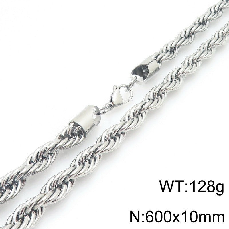 Twisted Rope Bracelet And Necklace Set Stainless Steel Men