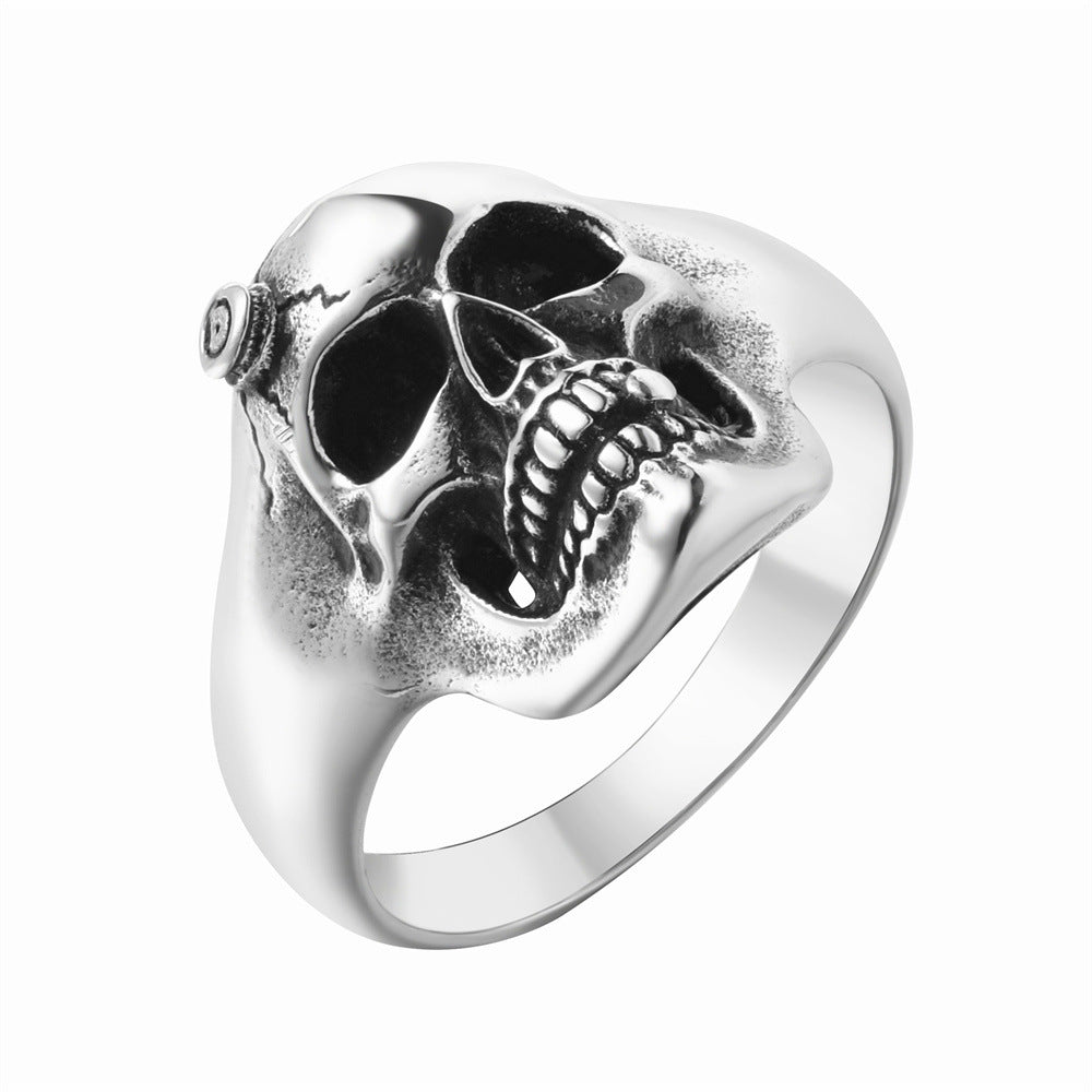 Planderful Everyday Genie – European and American Retro Cigarette Butt Skull Men's Titanium Steel Ring
