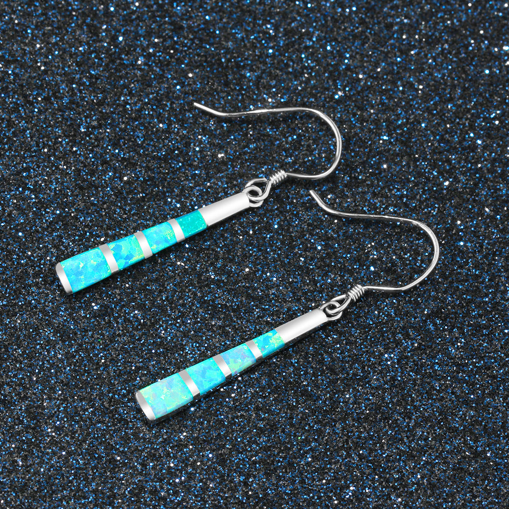 Planderful Jewelry Blue Opal Dangle Earrings Sterling Silver