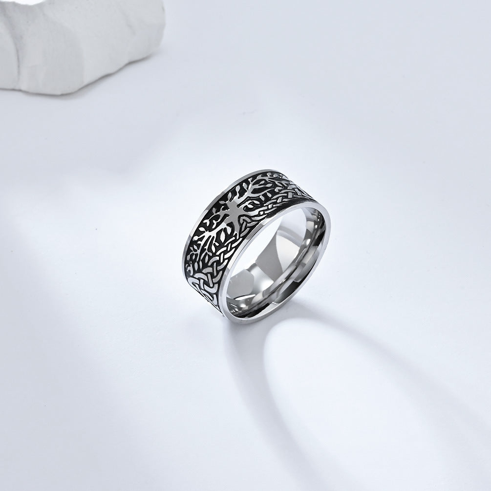 Planderful Mens Stainless Steel Ring With Tree Of Life Nordic Retro Design Durable Everyday Jewelry