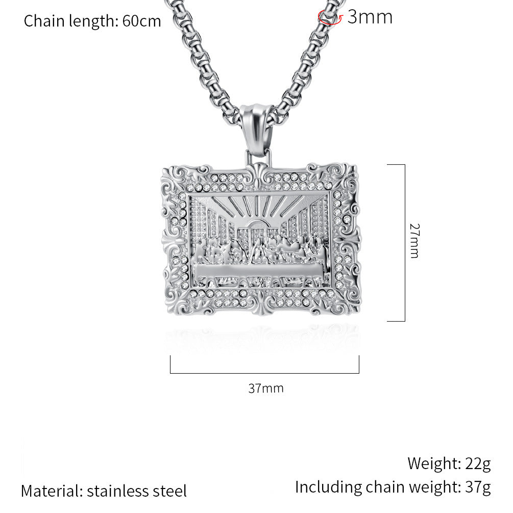 Planderful The Last Supper Necklace Titanium Steel Pendant With Zircon For Hip Hop Trendsetters