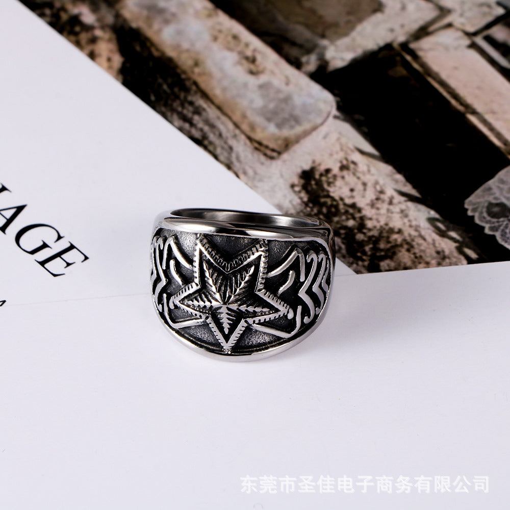 Vintage Fashion Star Jewelry Five Pointed Titanium Ring