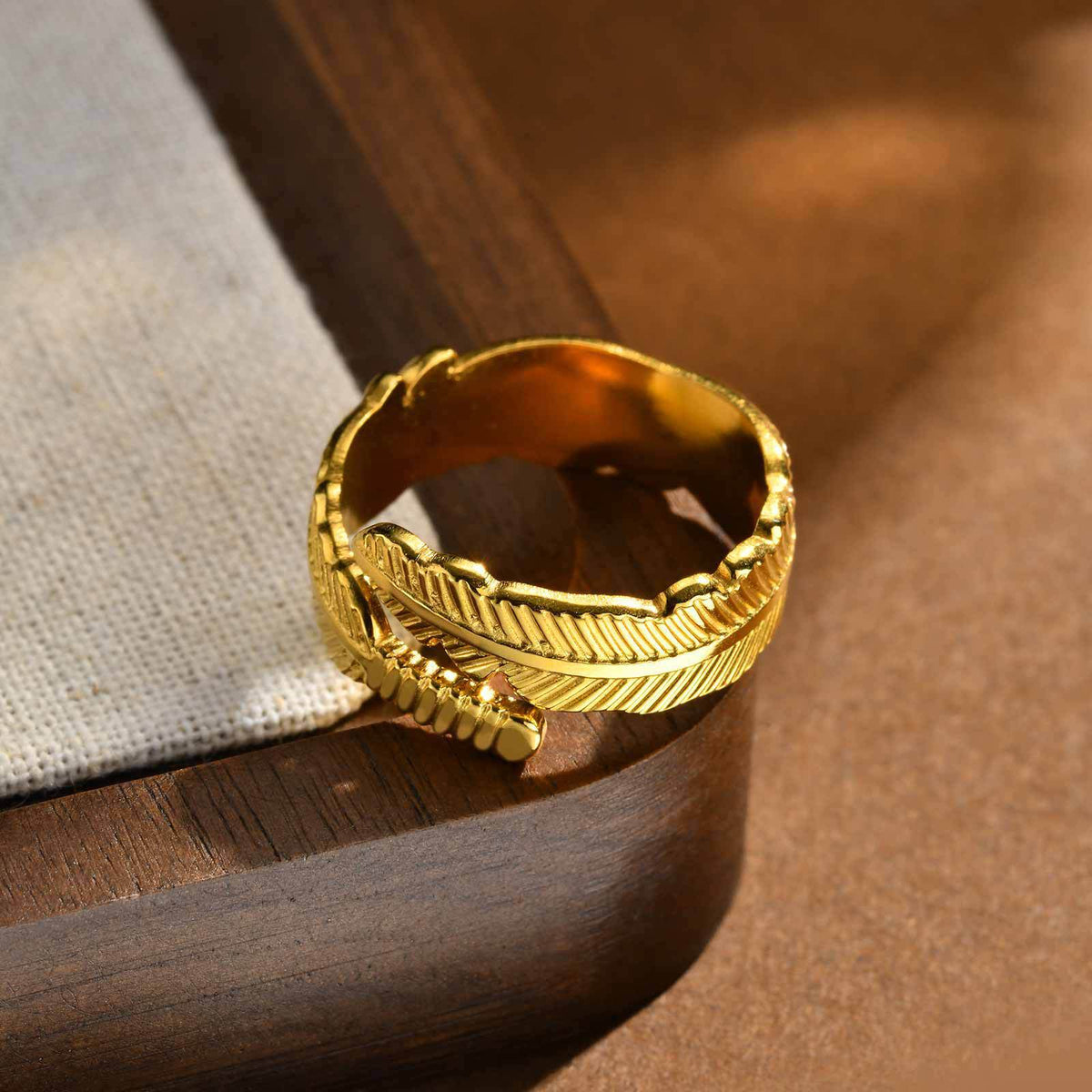 Open Stainless Steel Design Feather Leaf Ring