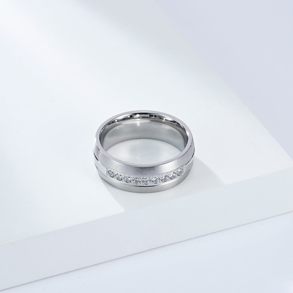 Planderful Titanium Steel Zircon Ring For Couples Matte Finish High End Fashion Jewelry