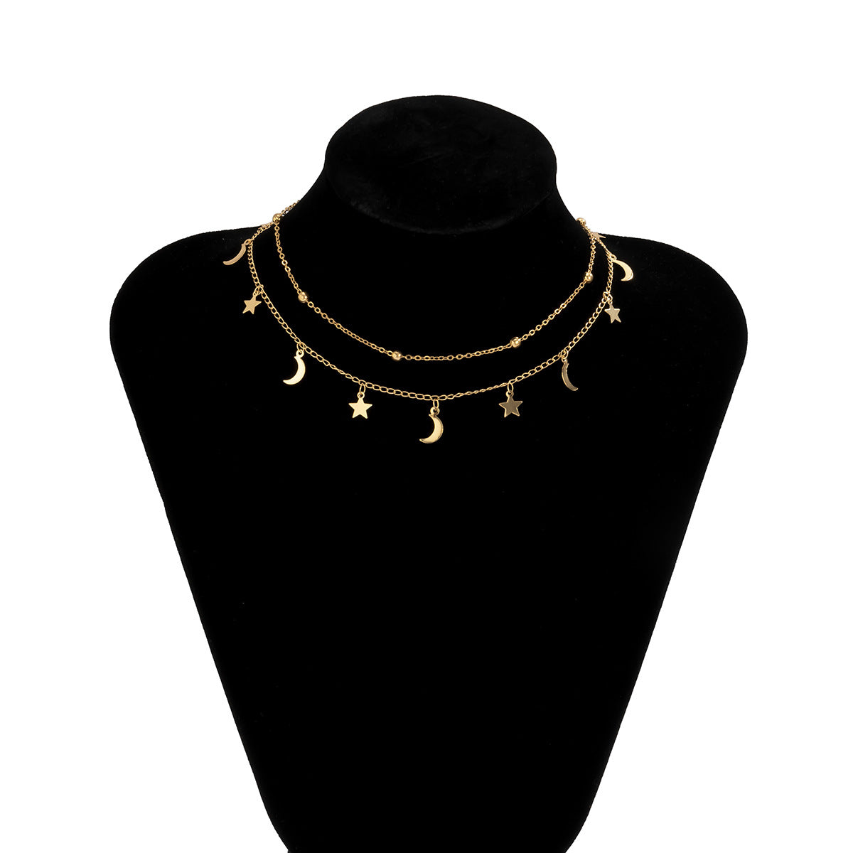 Planderful Vienna Verve Star Moon Fringed Necklace For Women Geometric Bead Collarbone Statement Jewelry