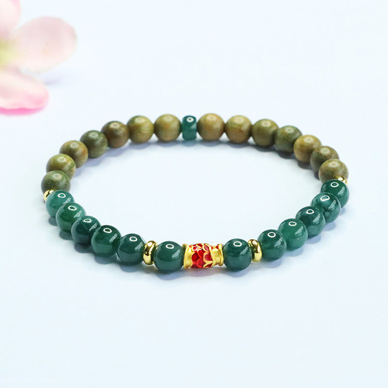 Blue Water Jadeite Green Sandalwood 6 mm Beaded Bracelet